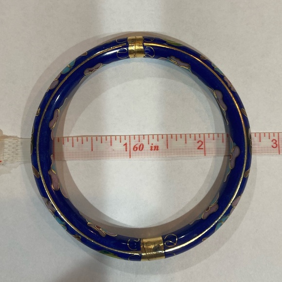 Cloisonné Hinged Bangle Bracelet Blue Pink Brown Yellow Good Used Condition - Picture 9 of 9